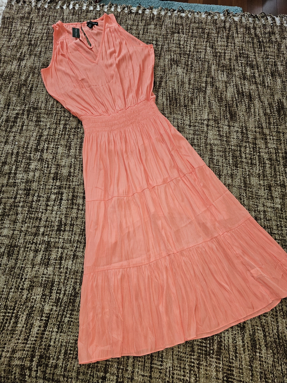 White House Black Market Coral Tiered Sleeveless Maxi Dress